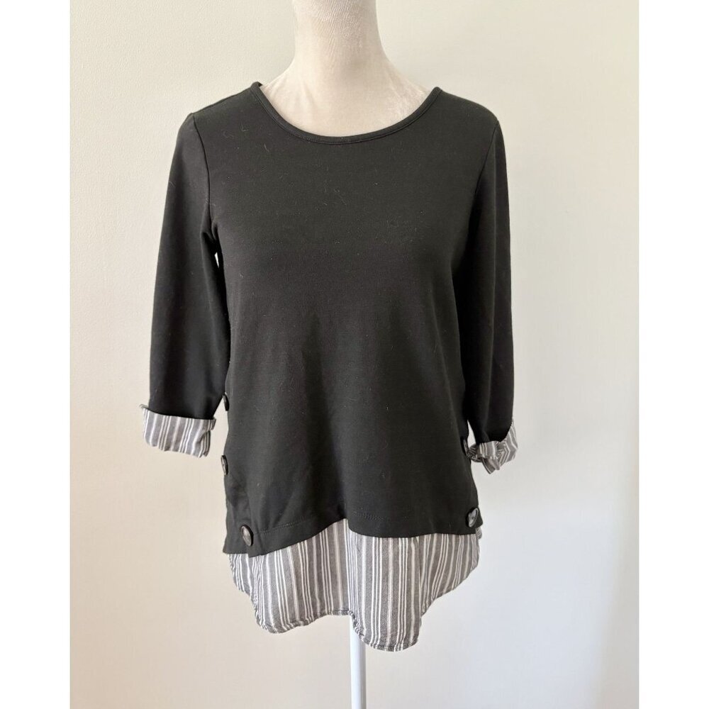 APT 9 Black French Terry Side Placket Blouse with Cuffs S